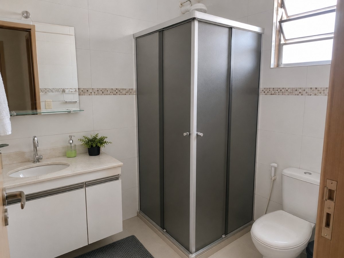 Box de acrílico instalado em banheiro simples